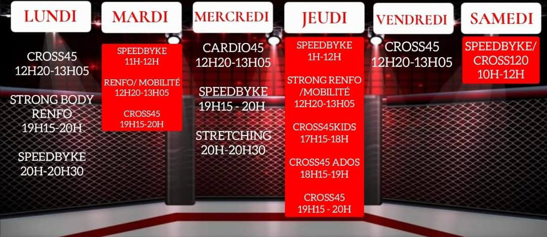 Planning cours fit à MMA Fit Training Center